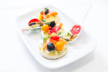 canape with fish, cheese and caviar