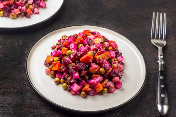 Salad from the beet. Vinaigrette is a traditional Russian salad made from beets and vegetables.