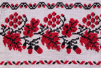 Ukrainian embroidery by cross-stitch. Handmade. Ethnic wedding ornament.