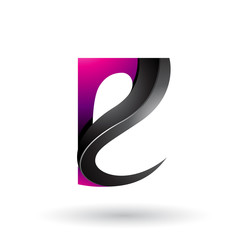 Magenta and Black Glossy Curvy Embossed Letter E Vector Illustration