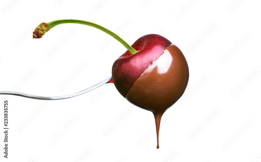 Poster fondue cherry in hot chocolate