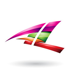 Magenta and Green Dynamic Glossy Flying Letter A and L Vector Illustration