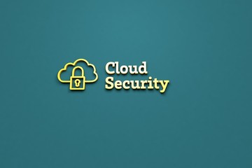 3D illustration of Cloud Security, yellow color and yellow text with blue background.