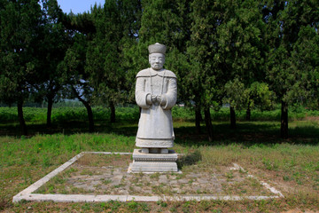 civil official sculpture in the Eastern Tombs of the Qing Dynasty, China.