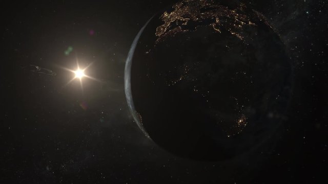 Oumuamua asteroid or meteor passing through solar system beside Earth, interstellar alien probe spaceship