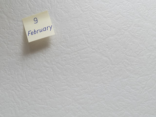 February 9, calendar date sticky note