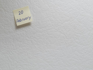 February 20, calendar date sticky note