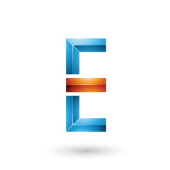Orange and Blue Geometrical Glossy Letter E Vector Illustration