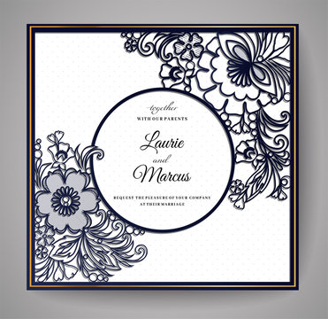 Wedding Floral Invitation. Template for laser cutting. Vector illustration.