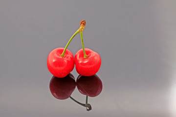 Mature large American cherry on a black background