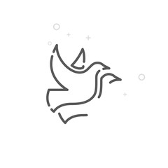 Wedding Doves or Pigeons Vector Line Icon, Symbol, Pictogram, Sign. Light Abstract Geometric Background. Editable Stroke