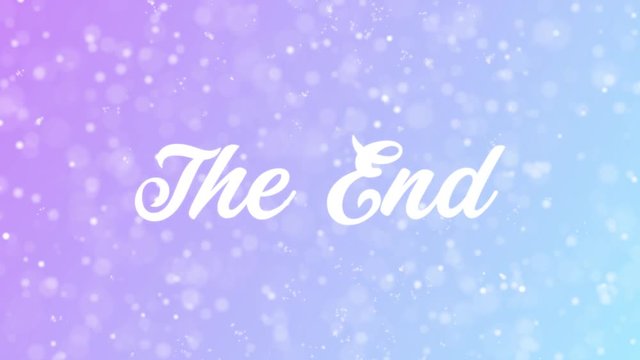 The End Greeting card text with beautiful snow and stars particles background for celebration, wishes, events, messages, holidays, festival.