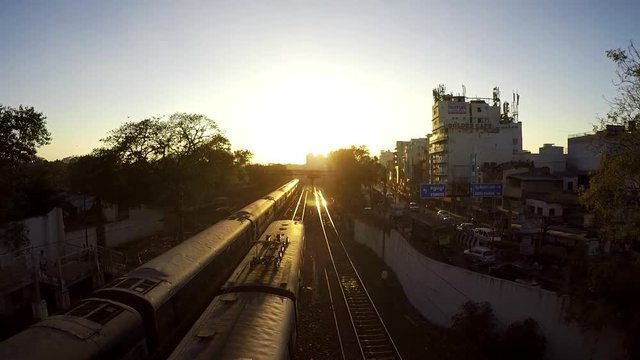 Train Leaving From Station During Sunset In Chennai, India