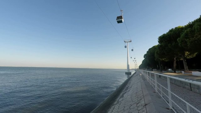 modern cable car in lisbon in portugal