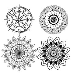 set outline diwali flowers mandalas to seal decoration