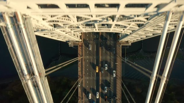 Aerial drone footage of George Washington Bridge (top view forward motion)