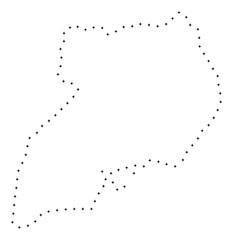Fototapeta premium Vector stroke dotted Uganda map in black color, small border points have diamond shape. Connect the frame points and get Uganda map. Educational geographic template for Uganda map quiz.