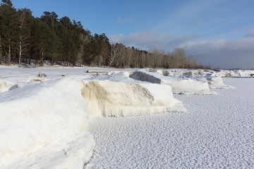 Ice forming on the river, Ob reservoir, Siberia, Russia