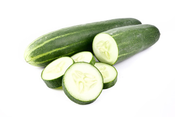 Fresh cucumber, chopped cucumber, salad ingredient,isolated on white background