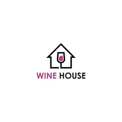 Wine House Logo inspiration with home and martini line art vector illustration