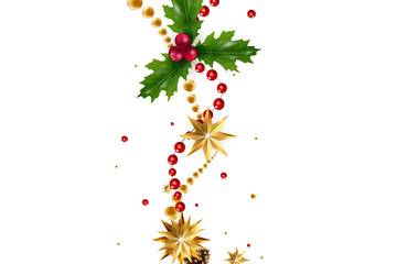 Christmas card with a composition of festive elements such as gold star, berries