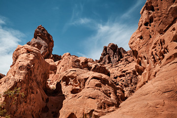 Fototapeta na wymiar Spectacular Landscape Of Rock Formation At Valley Of Fire State Park In Southern Nevada
