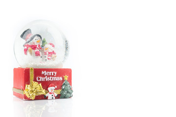 Christmas tree and snowman in snow globe for new year or christmas holiday international isolated...