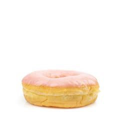 Delicious Donut with pink glaze (Strawberry ring) isolated on white background.