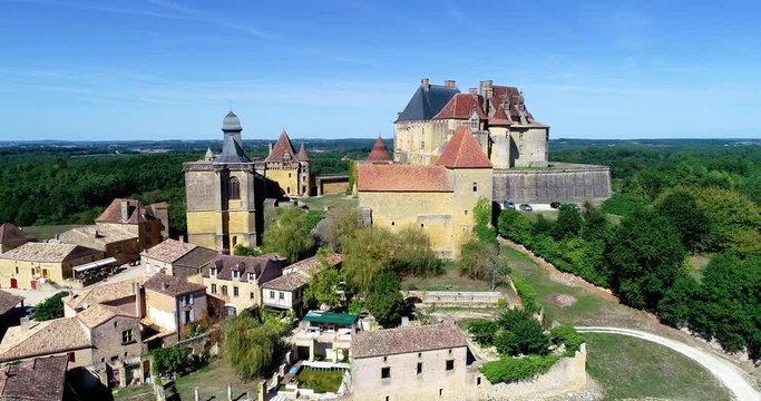 French village in aerial view, Monpazier France