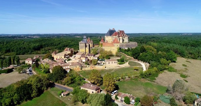 French village in aerial view, Monpazier France