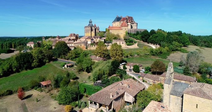 French village in aerial view, Monpazier France