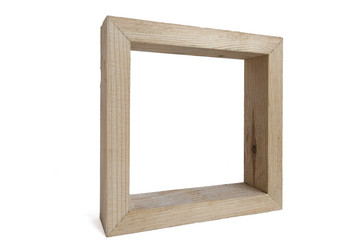 wood square frame on white background