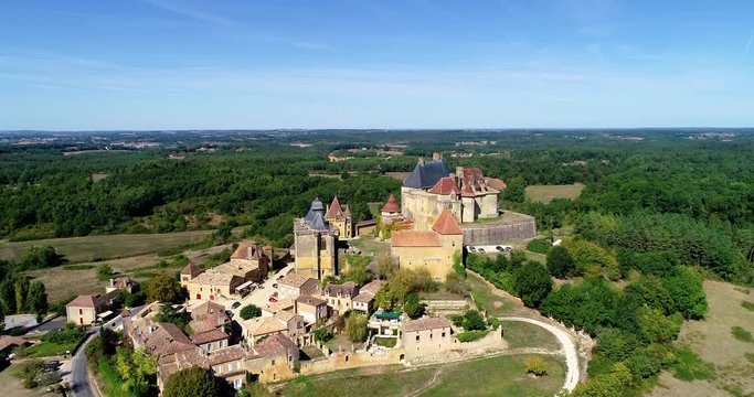 French village in aerial view, Monpazier France