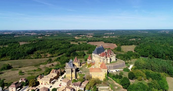French village in aerial view, Monpazier France