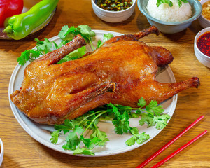 Chinese food on wooden table