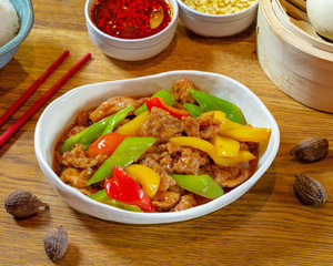 Chinese food on wooden table