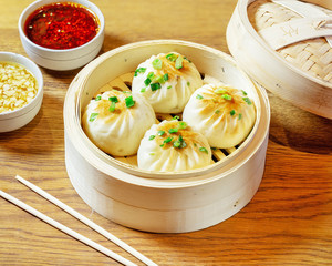 Chinese food on wooden table