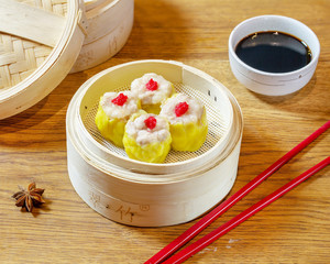 Chinese food on wooden table