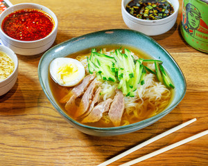 Chinese food on wooden table