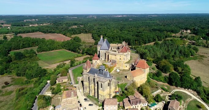 French village in aerial view, Monpazier France
