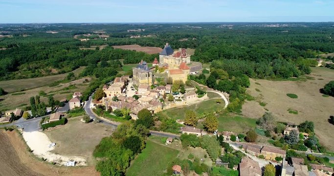 French village in aerial view, Monpazier France