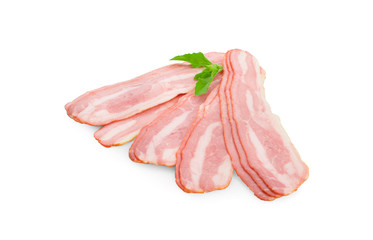 Fresh sliced bacon on white background