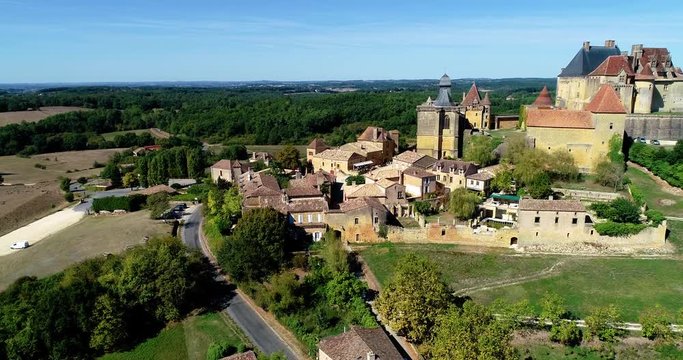 French village in aerial view, Monpazier France