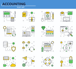 Vector set of business, finance and technology development icons in thin line style. Website UI and mobile web app icon. Outline design illustration.