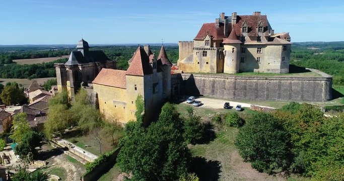 French village in aerial view, Monpazier France