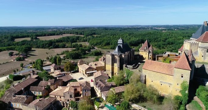 French village in aerial view, Monpazier France