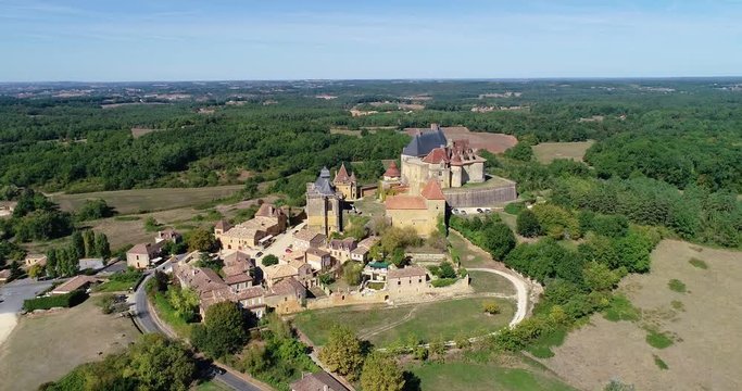 French village in aerial view, Monpazier France