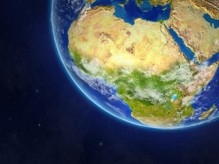 Africa on planet Earth from space. Very fine detail of planet surface and clouds.