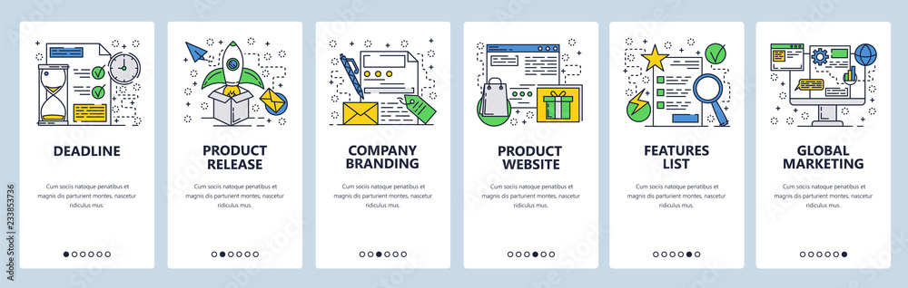 Canvas Prints vector web site linear art onboarding screens template. new product release, deadline, branding and 