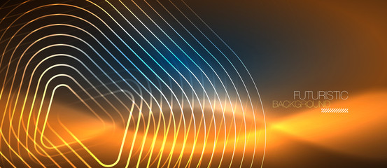 Neon glowing techno lines, hi-tech futuristic abstract background template with geometric shapes
